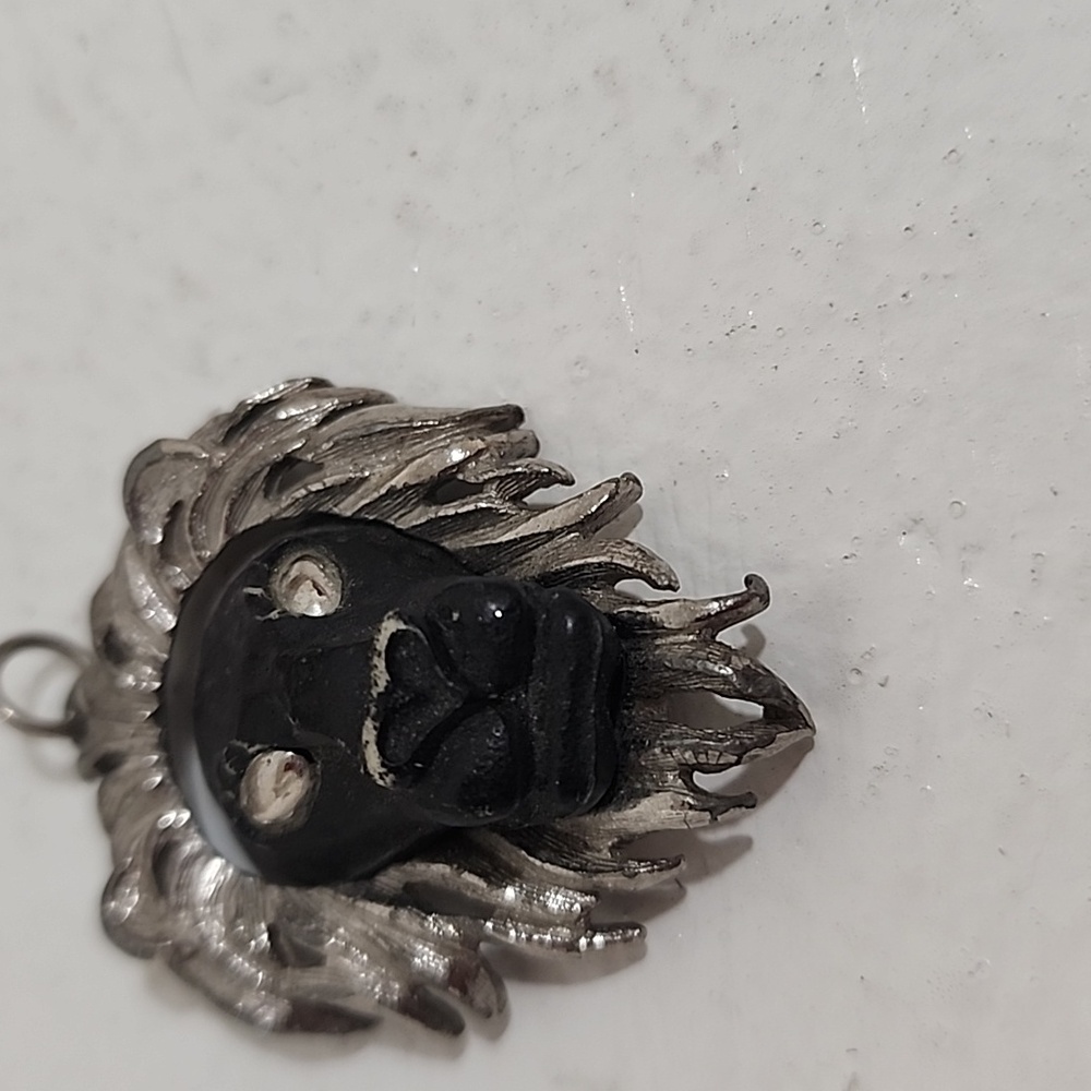 Signed Luca Razza Silver Tone and Black Lion Pendant - Picture 3 of 8